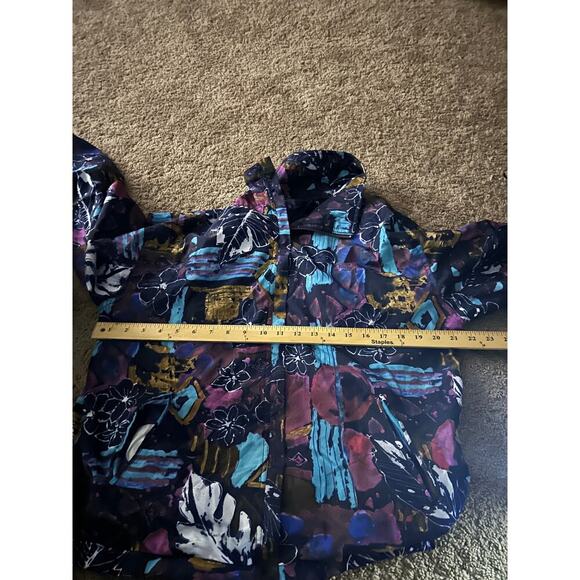 EVR Vintage 80's Jacket Womans Purple Floral Full Zip Windbreaker abstract SZ S - Picture 4 of 10